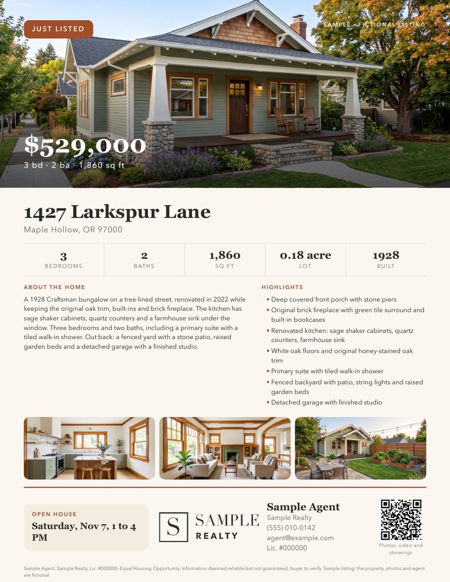 Printable flyer for 1427 Larkspur Lane